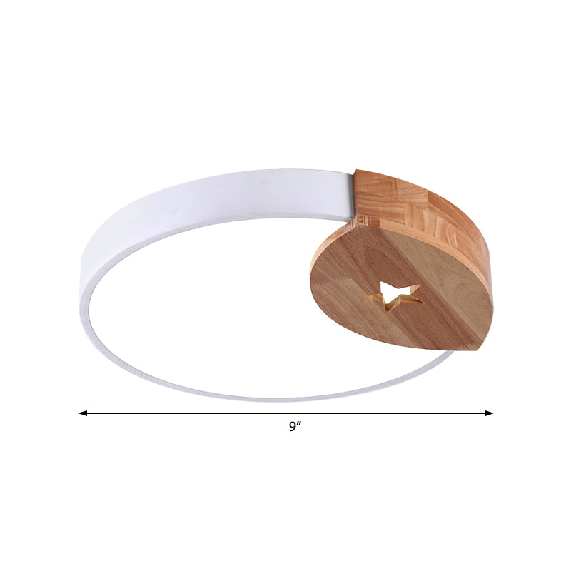 Round Acrylic Led Ceiling Light With Wood Guard - 9/12/20 Diameter Warm/White