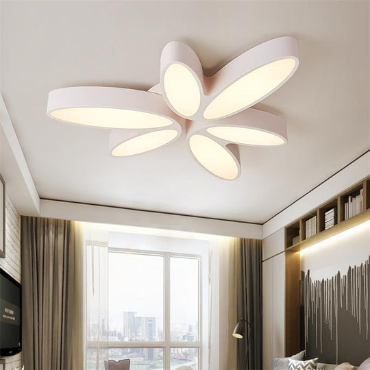 Contemporary Floral Flush Mount Acrylic 6 Light Fixture - 27/33.5 In Warm/White For Hallway White /