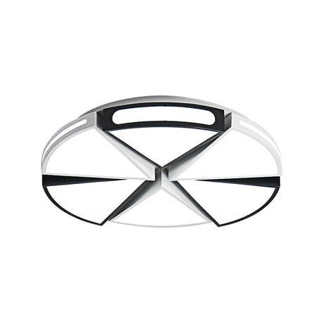 Modern White Round Ceiling Light For Kitchen Metal Flush Mount - 16/19.5 Lights With Black Accents