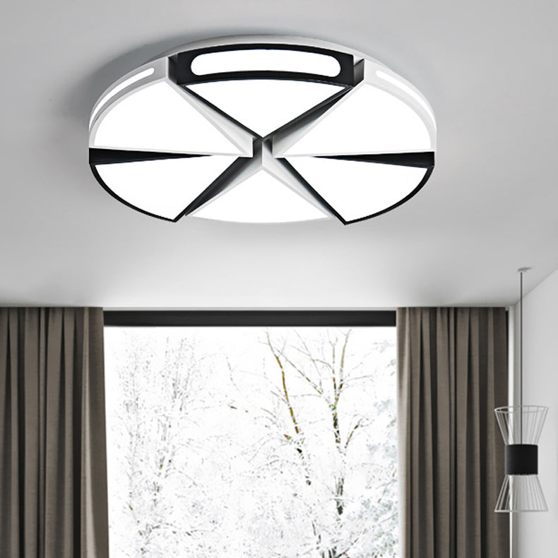 Modern White Round Ceiling Light For Kitchen Metal Flush Mount - 16/19.5 Lights With Black Accents