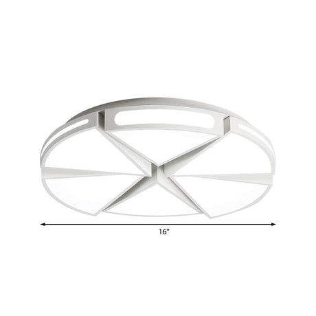 Modern White Round Ceiling Light For Kitchen Metal Flush Mount - 16/19.5 Lights With Black Accents