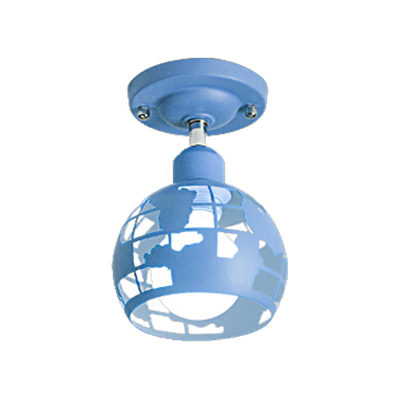 Modern Metal Semi - Flush Light With 1 Head For Hallway - Pink/Yellow/Blue Domed Design