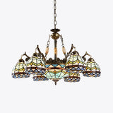 Baroque Stained Glass Pendant Chandelier - 9/11 Lights Blue Bowl-Shaped Fixture For Bedroom
