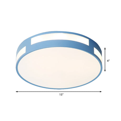 Modern Nordic Led Flush Ceiling Light With Round Acrylic Shade In Blue/Green/Pink/Yellow