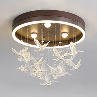 Modern Led Flush Mount Light With Crystal Bird Design – Perfect For Bedroom Lighting Brown