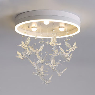 Modern Led Flush Mount Light With Crystal Bird Design – Perfect For Bedroom Lighting White