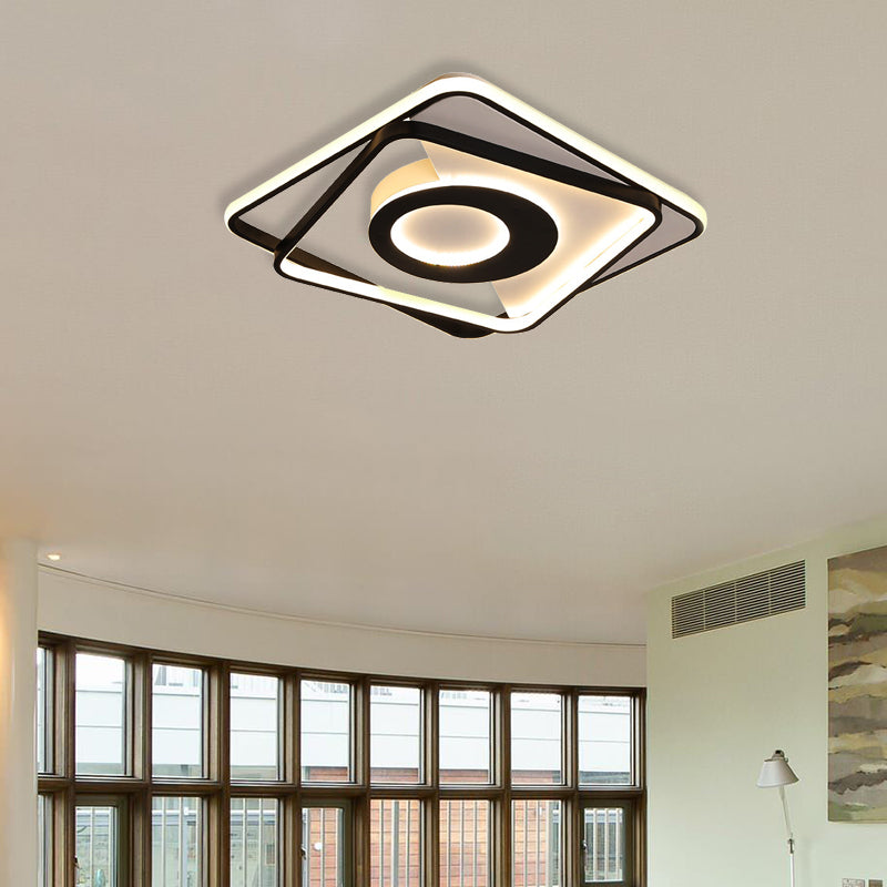 Contemporary Black/White Square Flushmount Led Ceiling Light For Bedroom - Sizes: 16’ 19.5’ 23.5