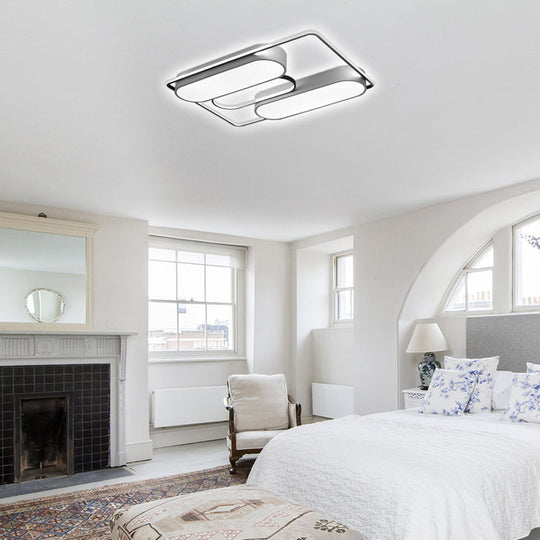 White Rectangular Flush Ceiling Light - 37.5’ X 40’ Modern Metal Flushmount Lighting With