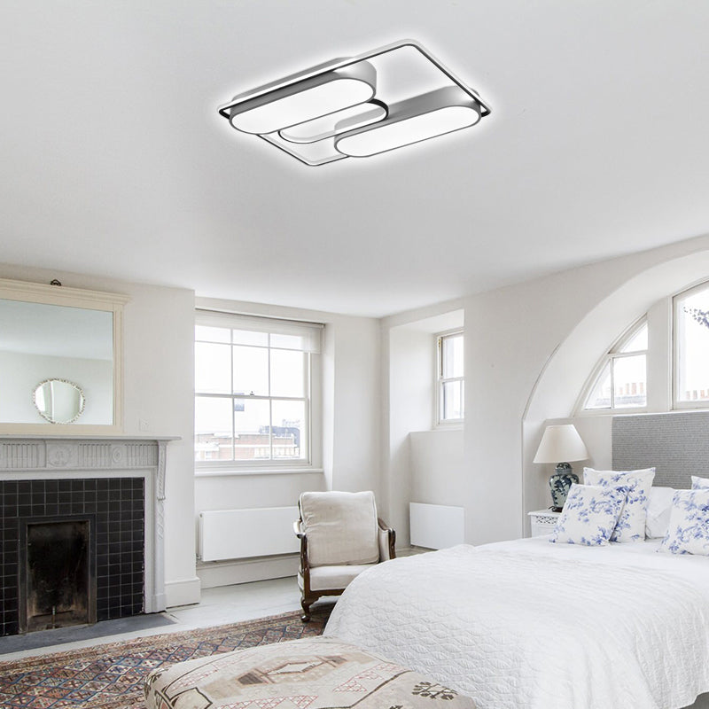 White Rectangular Flush Ceiling Light - 37.5 X 40 Modern Metal Flushmount Lighting With Acrylic