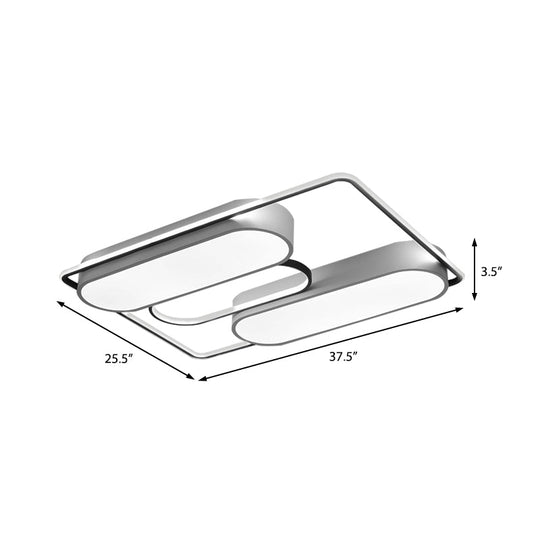 White Rectangular Flush Ceiling Light - 37.5 X 40 Modern Metal Flushmount Lighting With Acrylic