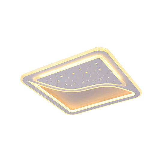 19’/35.5’ W Super Thin Flush Mount Light White Finish Led Indoor With Warm/White Lighting -