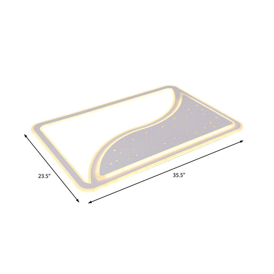 19’/35.5’ W Super Thin Flush Mount Light White Finish Led Indoor With Warm/White Lighting -