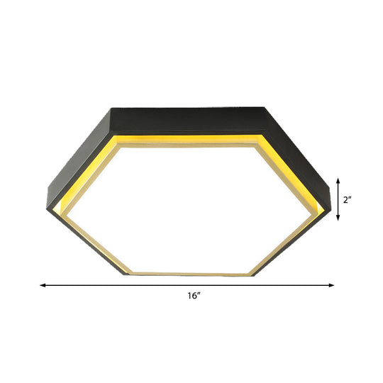 Nordic Hexagon Flushmount Metal Led Ceiling Light - Black/Green/Grey/White 16/19.5 Wide Frosted