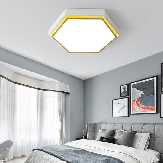 Nordic Hexagon Flushmount Metal Led Ceiling Light - Black/Green/Grey/White 16’/19.5’ Wide