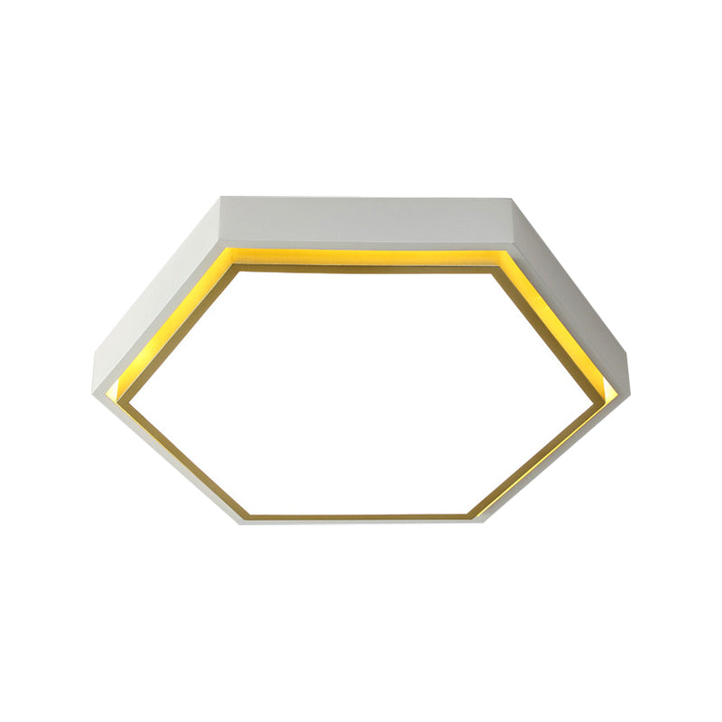 Nordic Hexagon Flushmount Metal Led Ceiling Light - Black/Green/Grey/White 16/19.5 Wide Frosted