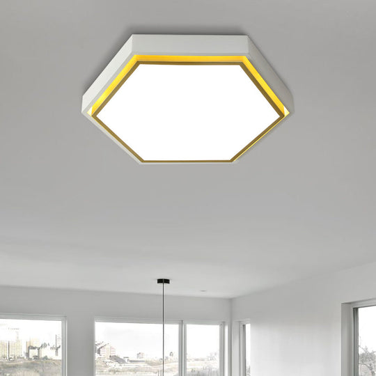 Nordic Hexagon Flushmount Metal Led Ceiling Light - Black/Green/Grey/White 16/19.5 Wide Frosted