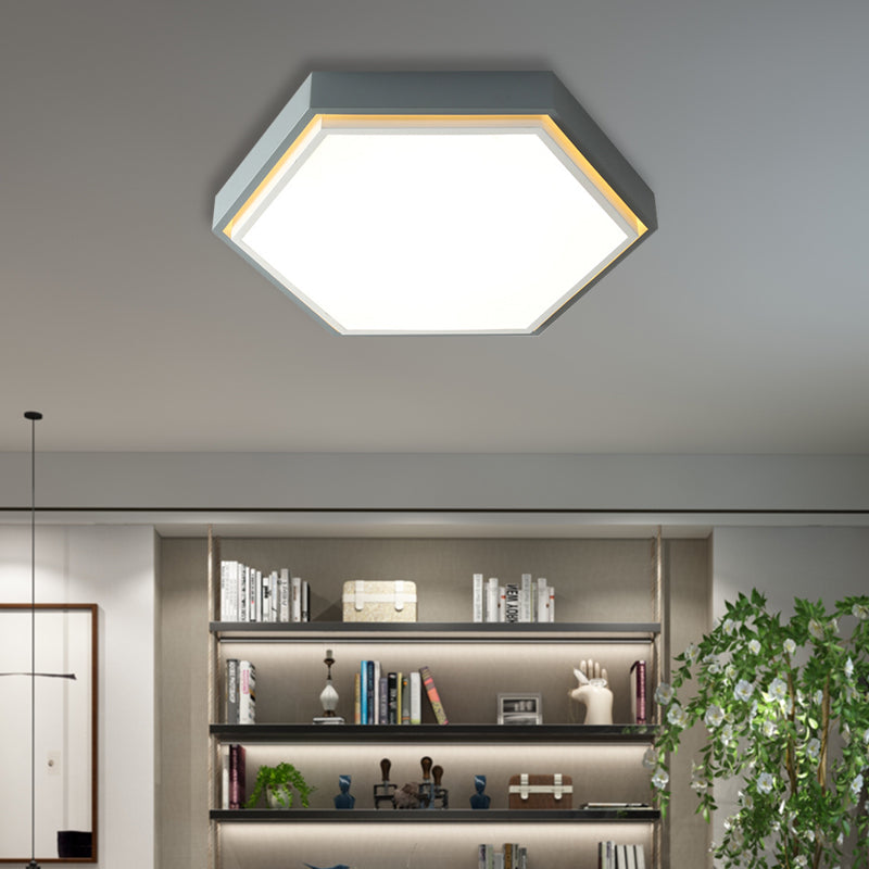 Nordic Hexagon Flushmount Metal Led Ceiling Light - Black/Green/Grey/White 16’/19.5’ Wide