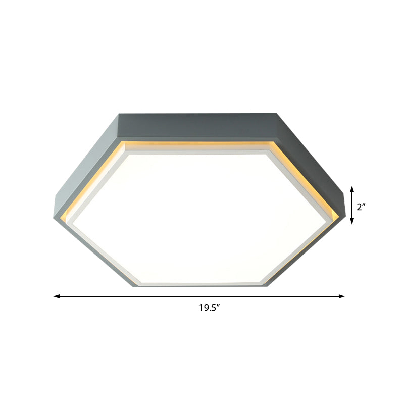 Nordic Hexagon Flushmount Metal Led Ceiling Light - Black/Green/Grey/White 16/19.5 Wide Frosted