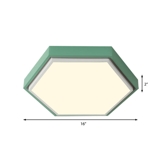 Nordic Hexagon Flushmount Metal Led Ceiling Light - Black/Green/Grey/White 16/19.5 Wide Frosted