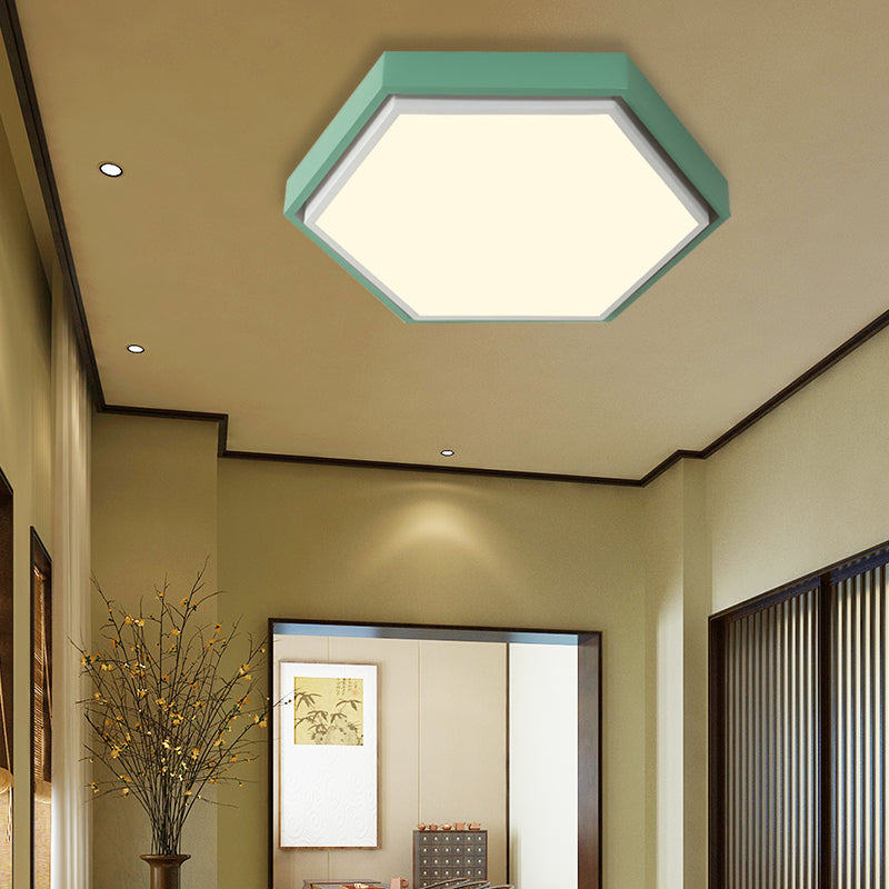 Nordic Hexagon Flushmount Metal Led Ceiling Light - Black/Green/Grey/White 16’/19.5’ Wide