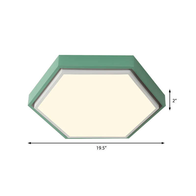 Nordic Hexagon Flushmount Metal Led Ceiling Light - Black/Green/Grey/White 16/19.5 Wide Frosted