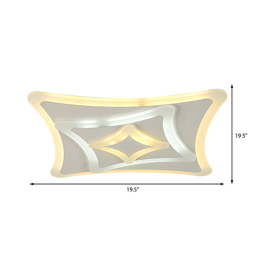 Kid Bedroom White Curved Ceiling Mount Acrylic Lamp - Contemporary Square Design