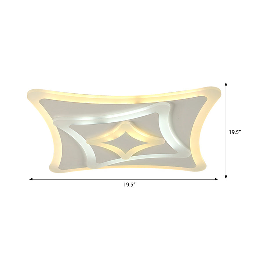 Kid Bedroom White Curved Ceiling Mount Acrylic Lamp - Contemporary Square Design