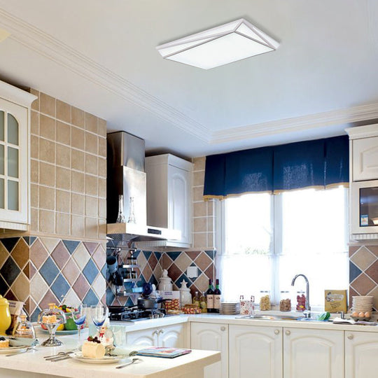 Modern Style Led Ceiling Fixture - White Rectangle Mount Light For Office & Restaurant Use