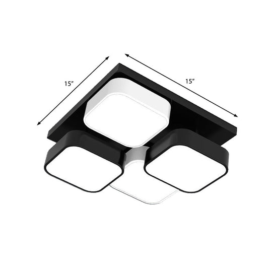 Modern Led Ceiling Mount Light - Square Kitchen Bedroom Lamp (4/6/9/12/16/20 Heads) In Black