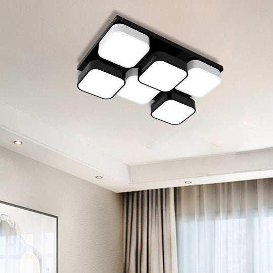 Modern Led Ceiling Mount Light - Square Kitchen Bedroom Lamp (4/6/9/12/16/20 Heads) In Black 6 /
