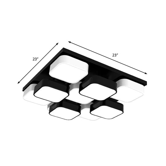 Modern Led Ceiling Mount Light - Square Kitchen Bedroom Lamp (4/6/9/12/16/20 Heads) In Black