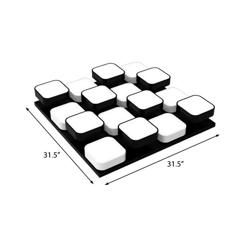 Modern Led Ceiling Mount Light - Square Kitchen Bedroom Lamp (4/6/9/12/16/20 Heads) In Black