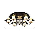 Luxurious Circular Semi Flushmount Ceiling Light With Crystal Ball - 8 Lights Metallic Black/White