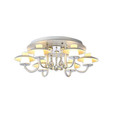 Luxurious Circular Semi Flushmount Ceiling Light With Crystal Ball - 8 Lights Metallic Black/White