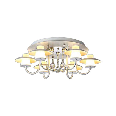 Luxurious Circular Semi Flushmount Ceiling Light With Crystal Ball - 8 Lights Metallic Black/White