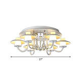 Luxurious Circular Semi Flushmount Ceiling Light With Crystal Ball - 8 Lights Metallic Black/White