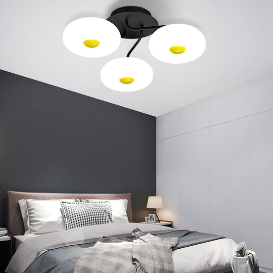 Contemporary White Circular Semi Flush Ceiling Light With 1/3/5 Heads - Acrylic Lamp For Living
