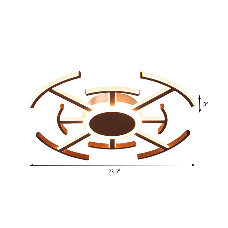 Contemporary Metal Round Flushmount Light With Maze Design - Brown