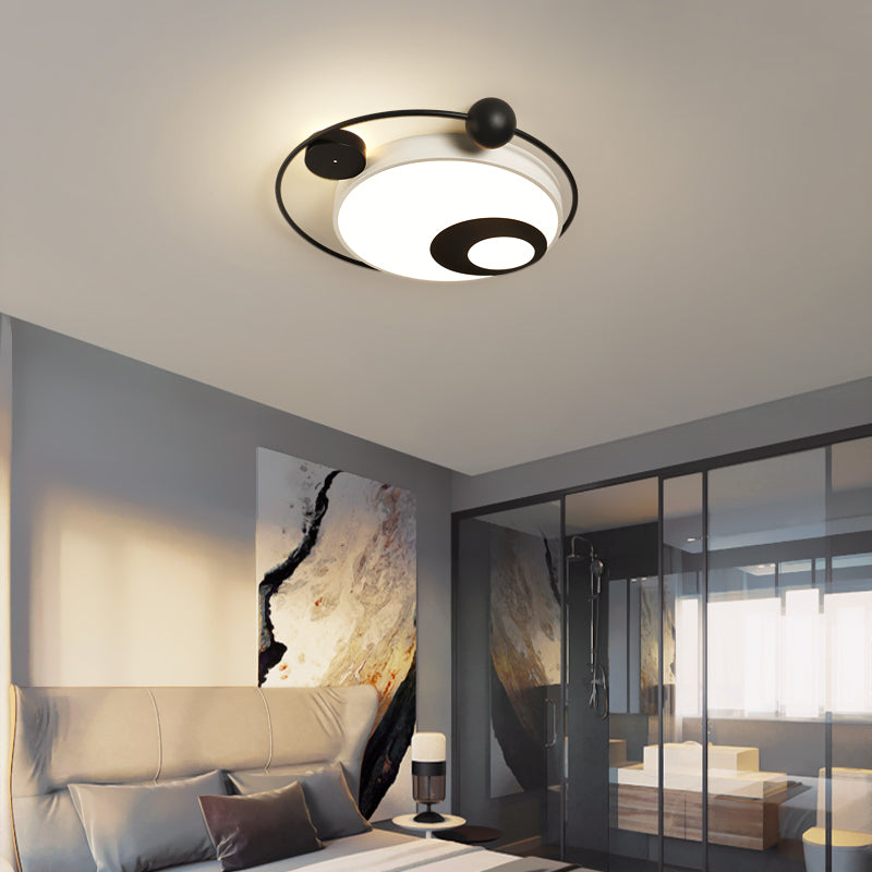 Modern Vintage Metal Flushmount Led Lighting In Warm Light With Diffuser - Square/Round Black/White