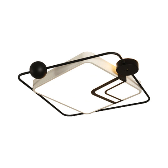 Modern Vintage Metal Flushmount Led Lighting In Warm Light With Diffuser - Square/Round Black/White