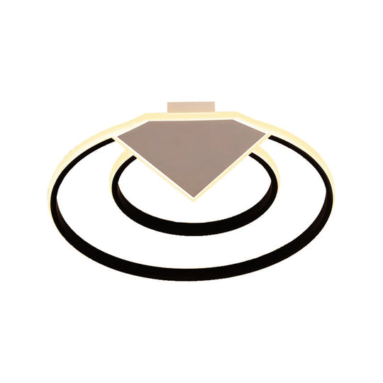 Modern Black Flush Mount Ceiling Light: Double Ring Led Indoor Lighting - Warm/White Light