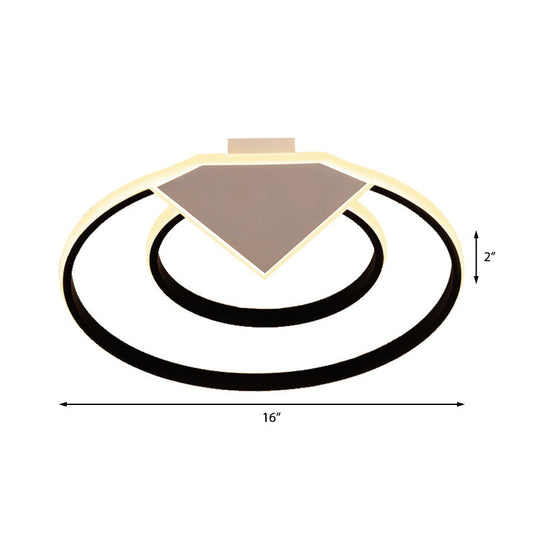 Modern Black Flush Mount Ceiling Light: Double Ring Led Indoor Lighting - Warm/White Light