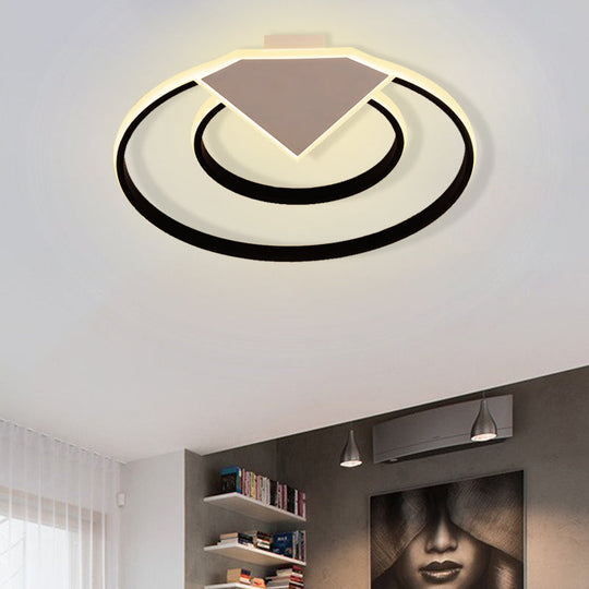 Modern Black Flush Mount Ceiling Light: Double Ring Led Indoor Lighting - Warm/White Light