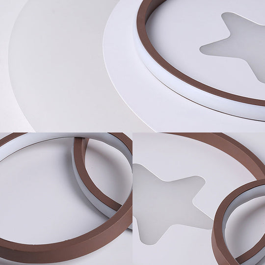 Contemporary Led Indoor Flush Lamp - White Circles Mount Lighting With Star Design Warm/White