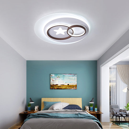 Contemporary Led Indoor Flush Lamp - White Circles Mount Lighting With Star Design Warm/White