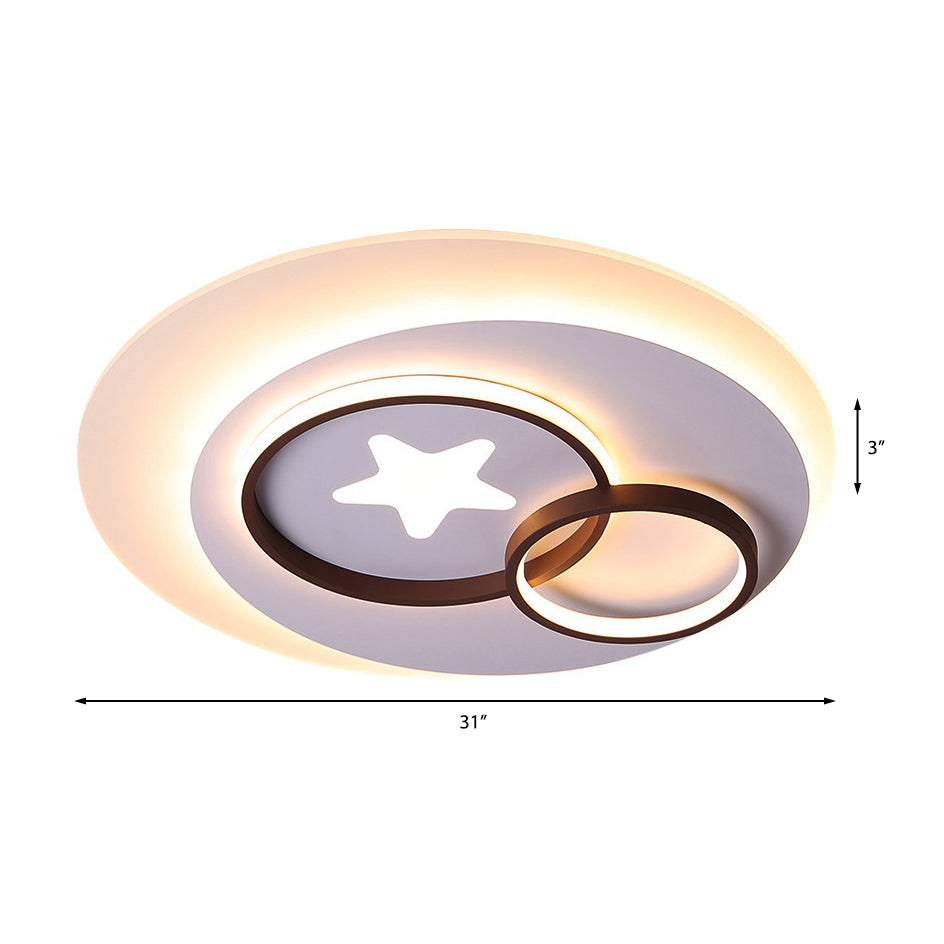 Contemporary Led Indoor Flush Lamp - White Circles Mount Lighting With Star Design Warm/White