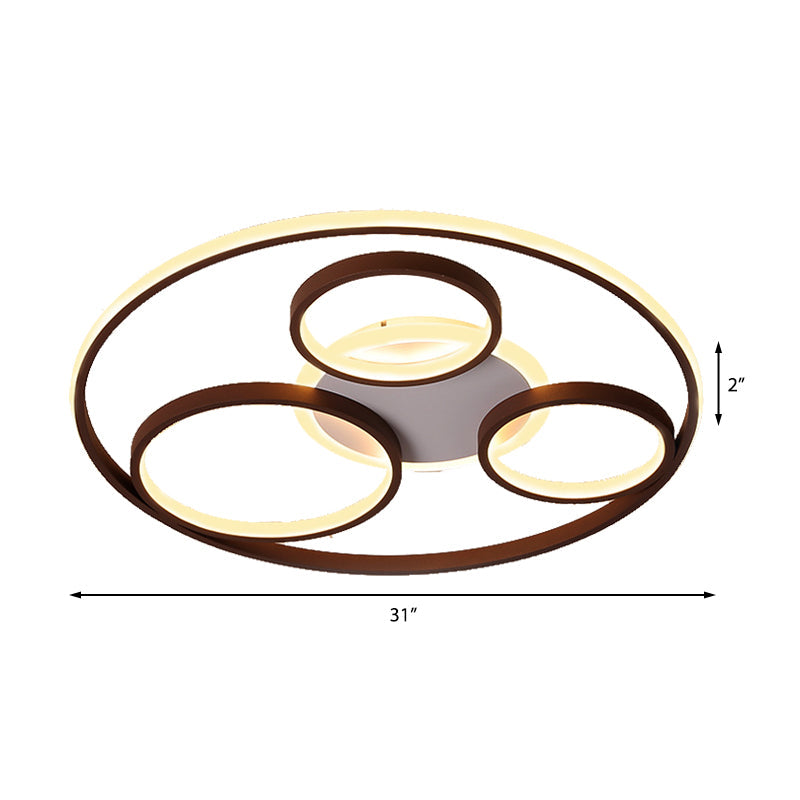Minimalist Metal Led Flush Mount Ceiling Light In Brown With Multi Ring Design Warm/White Multiple