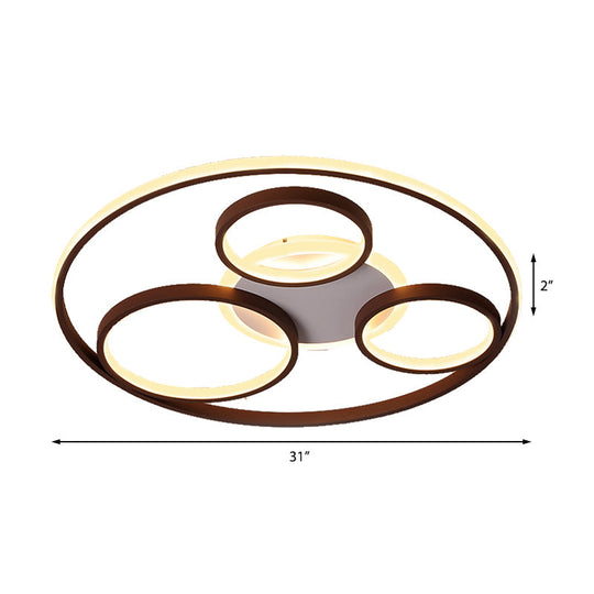 Minimalist Metal Led Flush Mount Ceiling Light In Brown With Multi Ring Design Warm/White Multiple