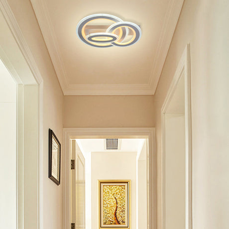 Modern Metal Geometric Flush Ceiling Light In Matte White With Led Warm/White Lighting