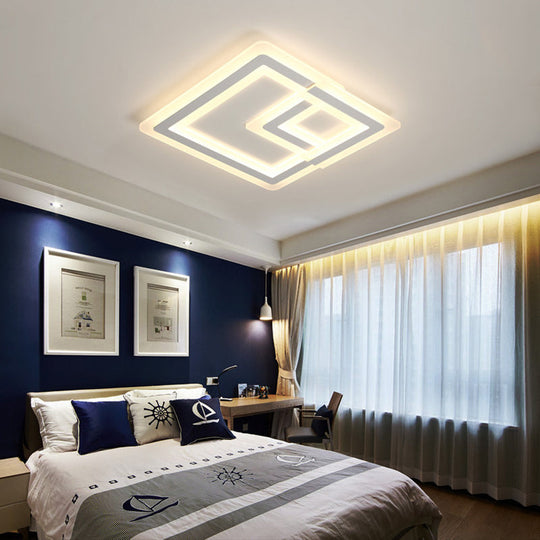 Nordic Square Led Flush Mount Lamp - Multiple Sizes Metal & Acrylic White Ceiling Light In
